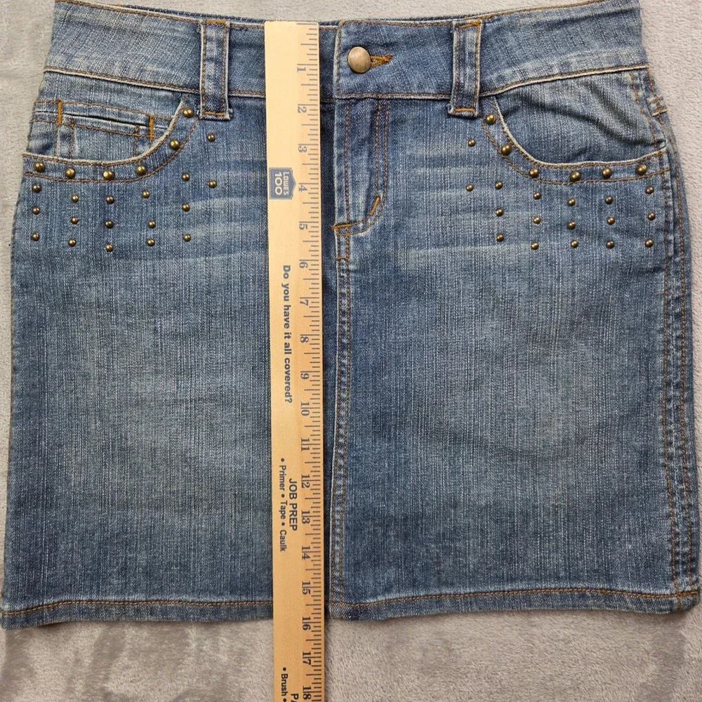 Cache Denim Mini Skirt Women's 4 Blue Vintage Studded Embellished Y2K Festival